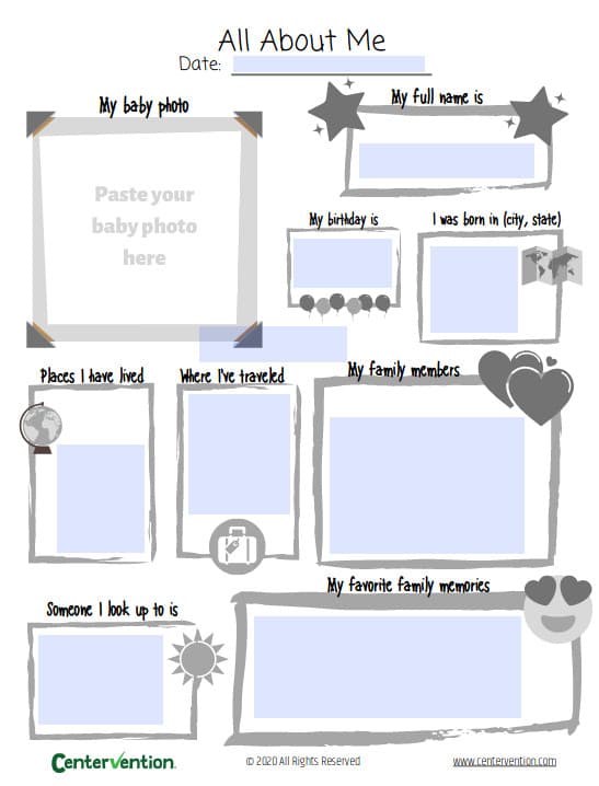 All About Me Worksheet Centervention 